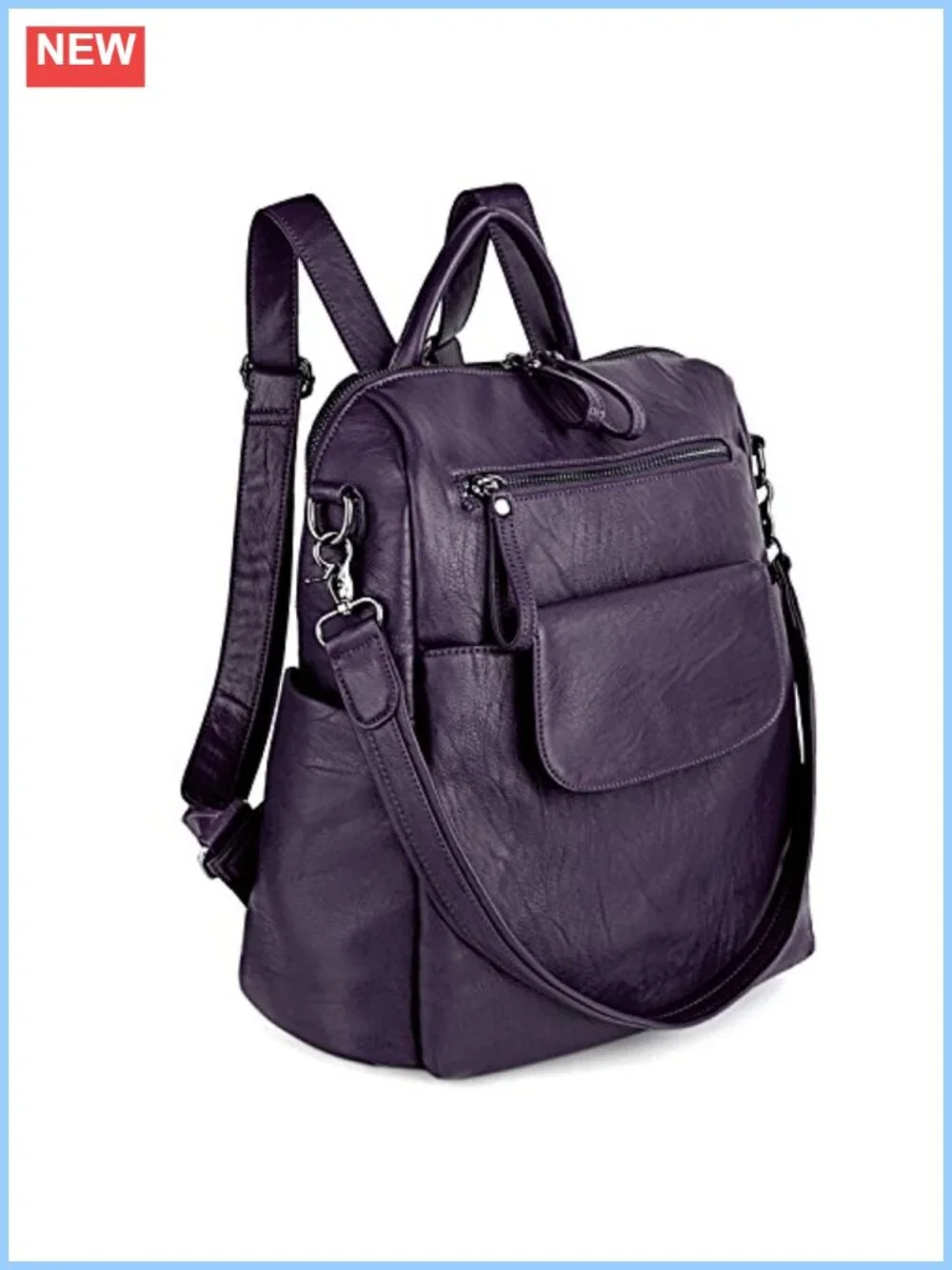 Women's 3-Way Convertible PU Leather Backpack Purse Laptop Shoulder Bag Rucksack